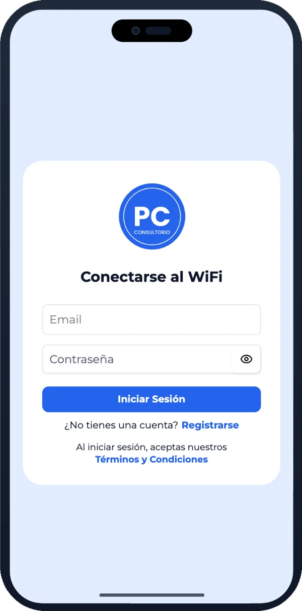 El portal WiFi de un consultorio, en celeste